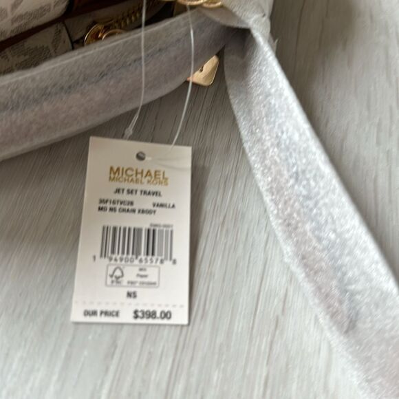 Michael Kors Jet Set Travel Medium Logo Crossbody Bag vanilla/Brown NWT - Picture 7 of 7